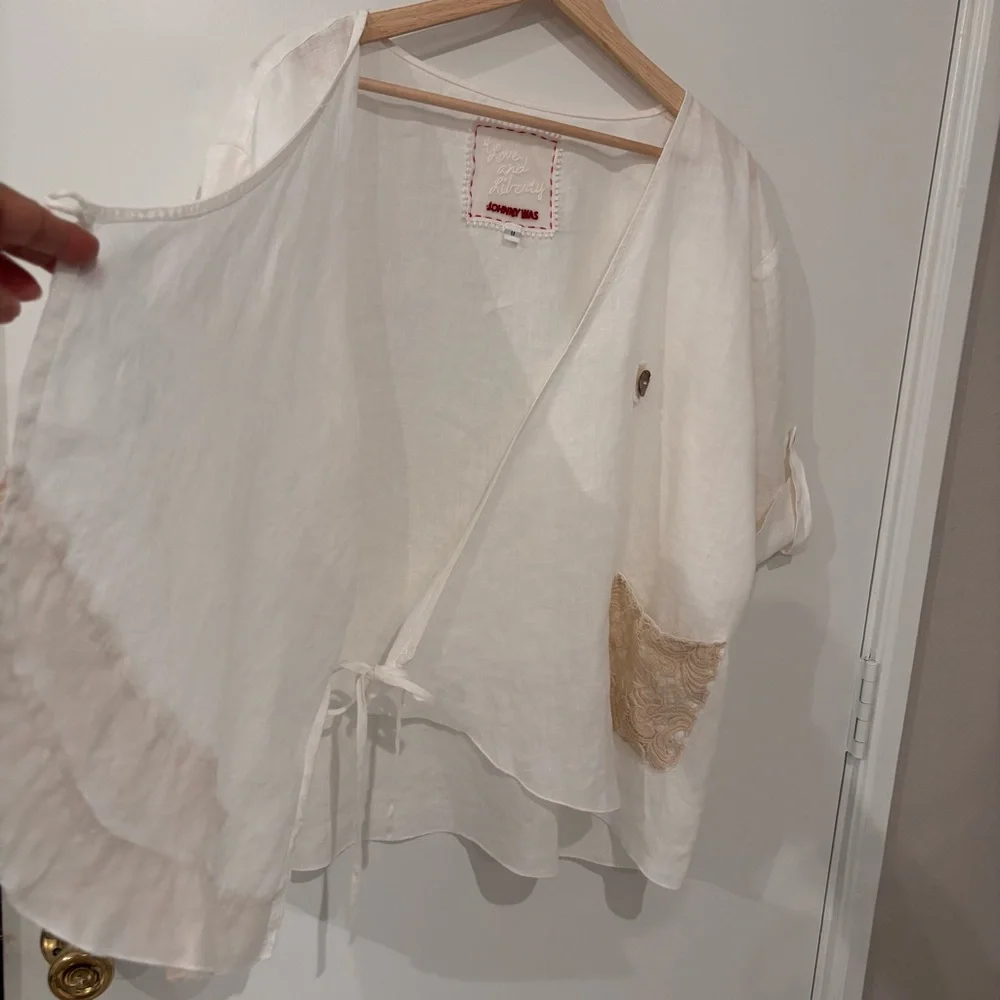 4 Love And Liberty Johnny Was Linen Crochet Embroidered Wrap Style Top Size M - Picture 8 of 16